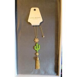 NWT Fun Long Lane Bryant Green Rhinestone Cactus Tassel Necklace